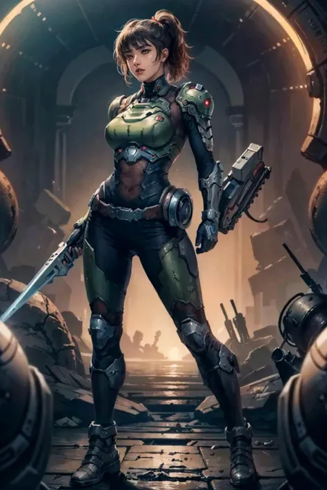 best quality,masterpiece,highres,original,extremely detailed wallpaper,perfect lighting,extremely detailed CG,<lora:add_detail:0.3>,perfect_photography.txt,
<lora:Cyber_Armor:0.7>,dslayer,sexy_scifi,doom slayer,