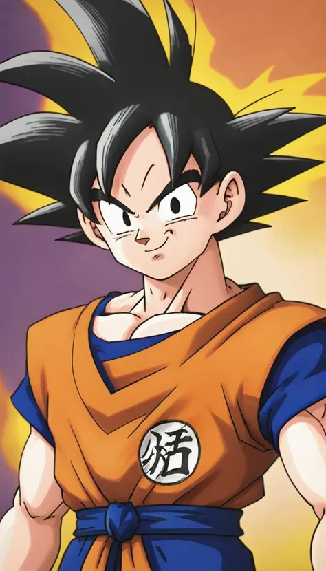 a cartoon image of a young gohan with a yellow background