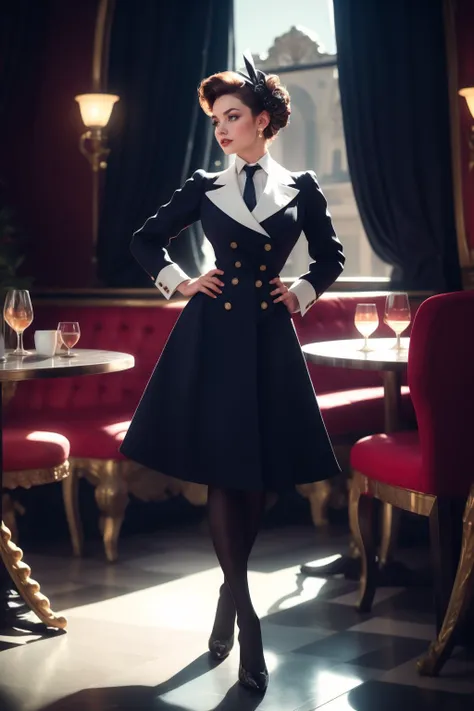 cinematic film still beautiful adult woman, solo, high quality, best quality, highres, high detail [ginger hair] hair, (rope twist updo:1.2), [antique hair brooch] <lora:Outfit_soph-FormalSuitSkirt:0.8> su1t, formal, Givenchy fashion Modal((ornate)) gown:1...