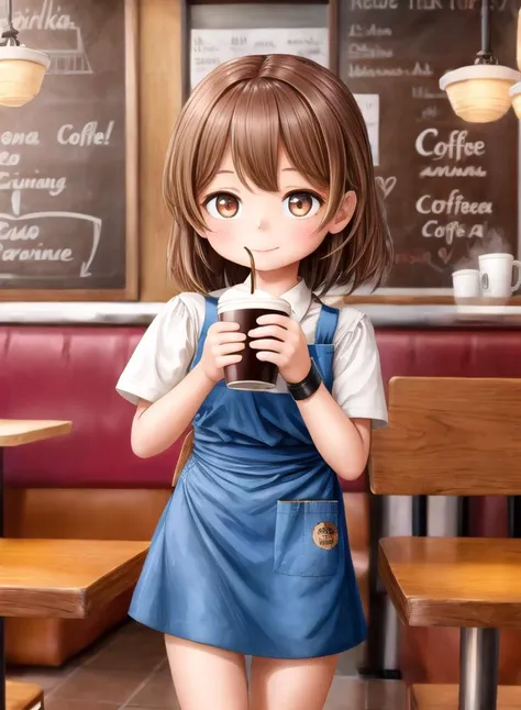 a girl holding a cup of coffee in restaurant