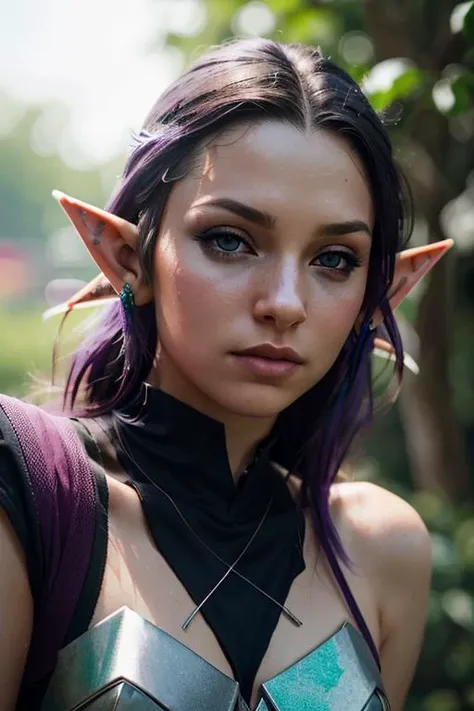 [purple|black] hair. (pointed elf ears:1.2), 
Cyberpunk style, fcHeatPortrait,