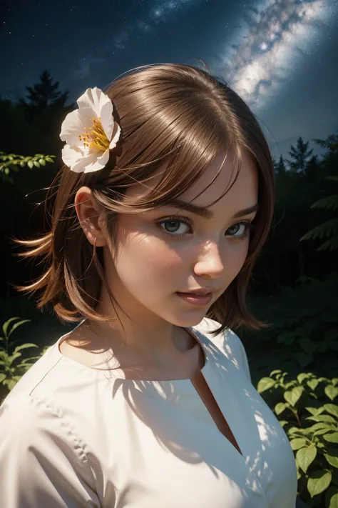 1girl, (designed by Paul Catherall:0.9) , detailed Redshift render, stylized, angle from above of a ([were Golden Eagle:Petal:5]:1.3) , it is very Adroit and Metallic, Imaginative Shoal in background, crowded forest and Andromeda constellation in backgroun...