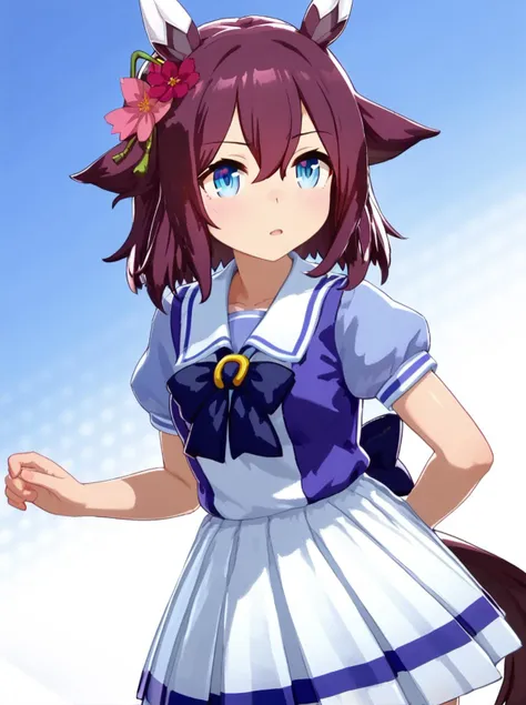 anime girl in a dress with a cat ears and a flower in her hair