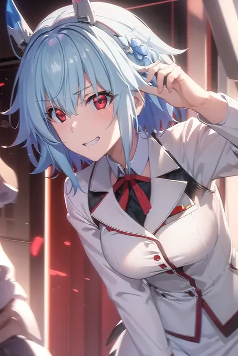 tatenashisarashiki, <lora:tatenashi sarashiki s2-lora-nochekaiser:1>,
tatenashi sarashiki, short hair, blue hair, (red eyes:1.3), smile, grin,
BREAK school uniform, ribbon, blue ribbon, long sleeves, (red trim:1.2), uniform, military uniform, (white milita...