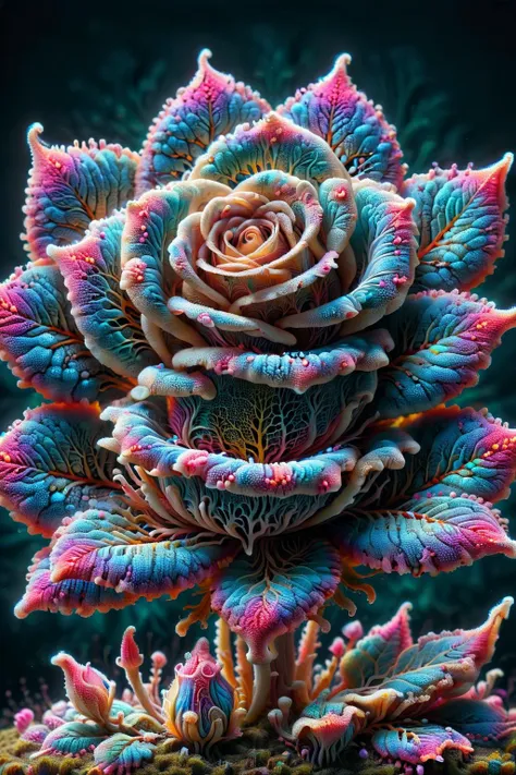 a close up of a flower with many colors on it