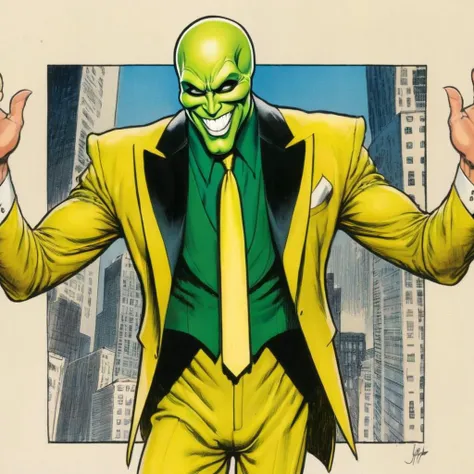 comic book art of  <lora:jim carrey the mask:1.2>
jim carrey the mask a bodybuilding in a yellow suit, comic art, graphic novel illustration