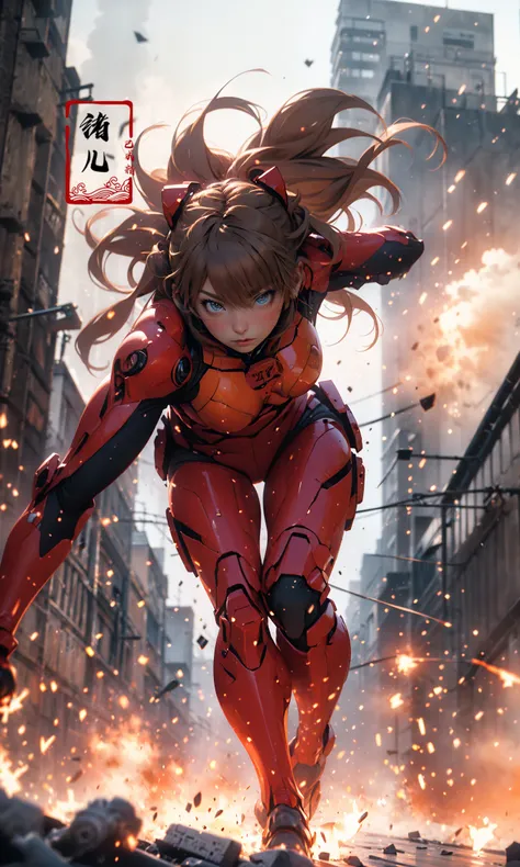 Epic CG masterpiece, Asuka Langley Soryu,hdr,dtm, full ha, charging forward battlefield, the burst meteor, the fierce battle of fighting with his life, 8K, ultra detailed graphic tension, dynamic poses, stunning colors, 3D rendering, surrealism, cinematic ...