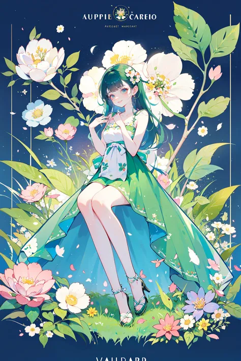 ((best quality, masterpiece, absurdres, super-resolution)) Forest green color, Detective, __femalePosesWildcard400_v10/female-poses__, __wildcardSetMainlyForRandomGenerationOfKawaii_v20/wildcards/clothesB__, Vibrant fields of flowers in bloom