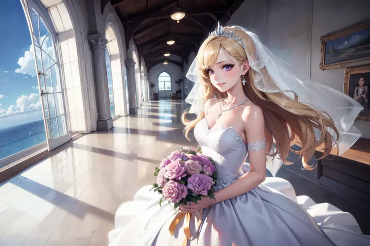 anime bride in a wedding dress sitting on a floor