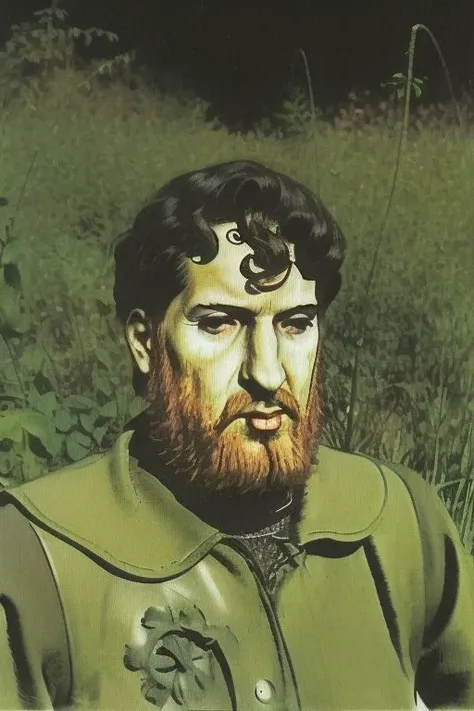 painting of a man with a beard and a green shirt