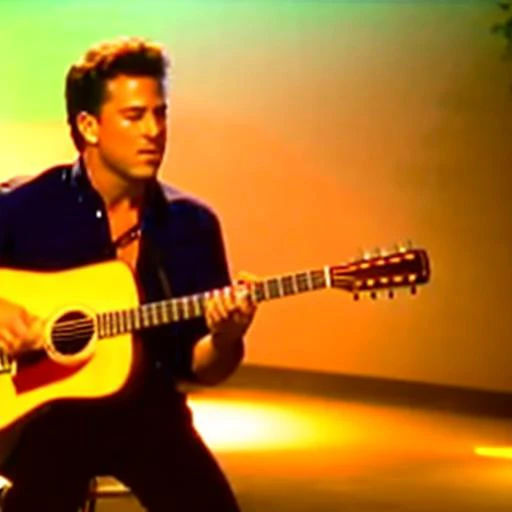 arafed man playing a guitar in a brightly lit room