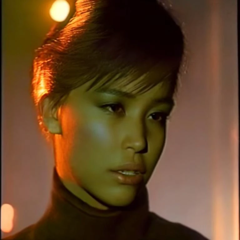 a close up of a woman with a black turtle neck top