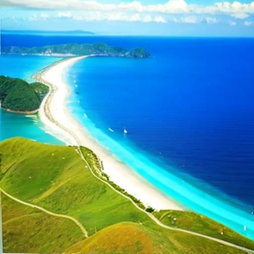 a view of a beach and a body of water from a plane