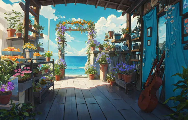 best quality:1.3, masterpiece 
Cartoon Style, 
plant flower room,blue_sky, fruit 
Amazing.epic,atmosphere,34,8k