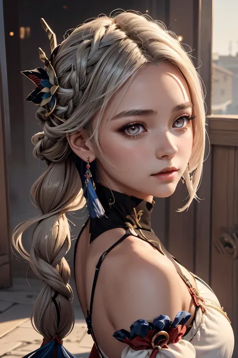 (masterpiece, best quality), 1girl, <lora:shenhefrostflowerdew-gi-richy-v1:1> shenhefd, braid, hair ornament, hair over one eye, earrings, dress, detached sleeves, tassel