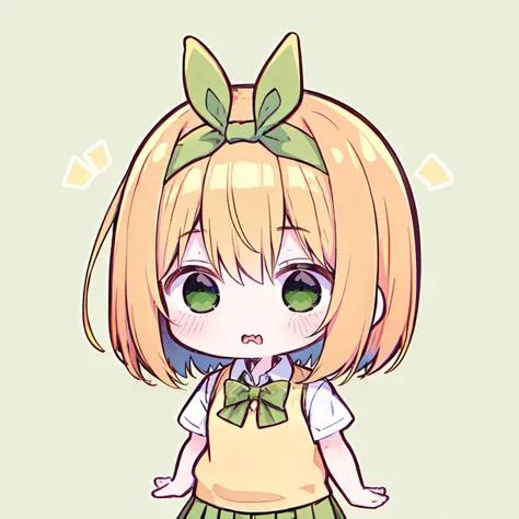 anime girl with blonde hair and green eyes in a green dress