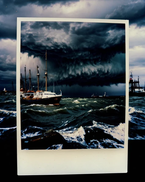 Polaroid of a "Port in a Storm", Ultrarealistic, soft light, F/2.8, symbolism, extremely detailed CG Unity 8k wallpaper, ornate, <lora:Polaroid_XL:1>