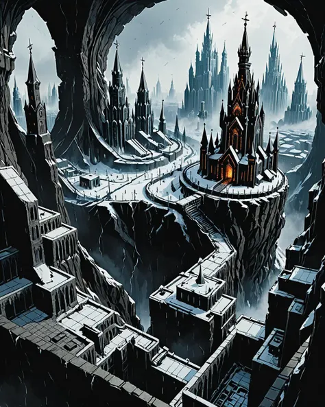 isometric of an insane details, landscape of a Moscow from inside of a Isengard, Hurricane, Sci-Fi, 35mm, modern, <lora:Dark_Novel:0.7>