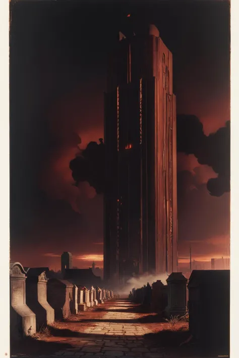 masterpiece, best quality, oil on canvas, Wayne Douglas Barlowe style, ((dark theme)), the (bleak labyrinthine slums of hell), rows of ruined (windowless stone|brick|tombstone homes), ((dark (red) foggy skies)), roads leading to center, BREAK, ((massive si...