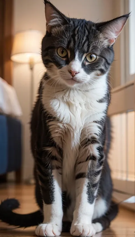 there is a cat sitting on the floor looking at the camera