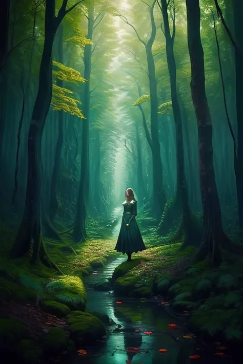 woman in a mythical forest, masterpiece, perfect face, intricate details, horror theme <lora:EdobFairyTaleLandscape_v1.0:0.8> EdobFairyTaleLandscape, scenery, landscape