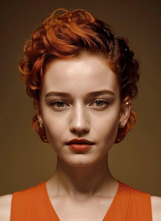 portrait of sks woman by Flora Borsi, style by Flora Borsi, bold, bright colours, orange Mohawk haircut, ((Flora Borsi)), <lora:locon_juliagarner_v1_from_v1_64_32:1>