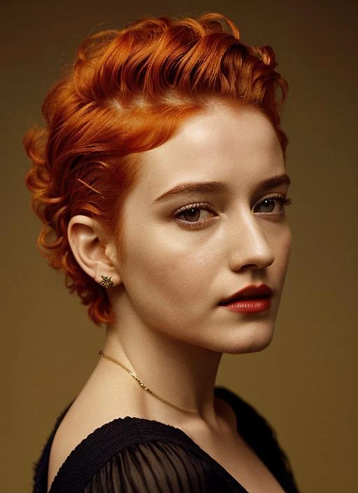 portrait of sks woman by Flora Borsi, style by Flora Borsi, bold, bright colours, orange Mohawk haircut, ((Flora Borsi)), <lora:locon_juliagarner_v1_from_v1_64_32:1>