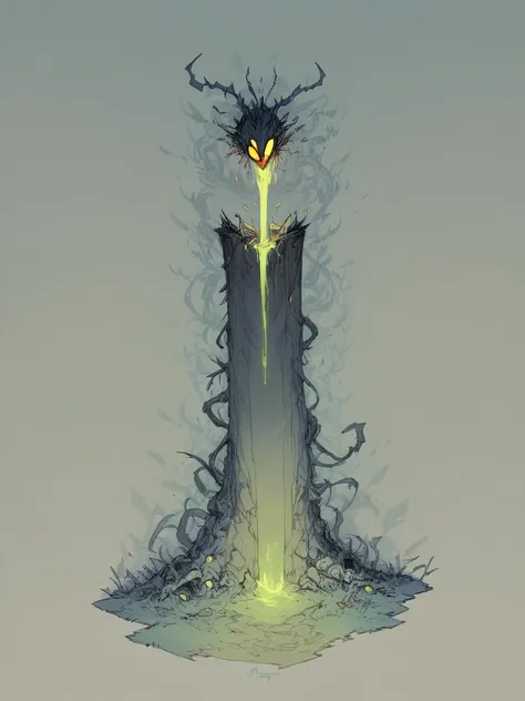 a drawing of a tall tower with a glowing light coming out of it