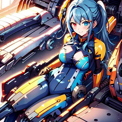 a close up of a woman in a futuristic suit sitting on a machine