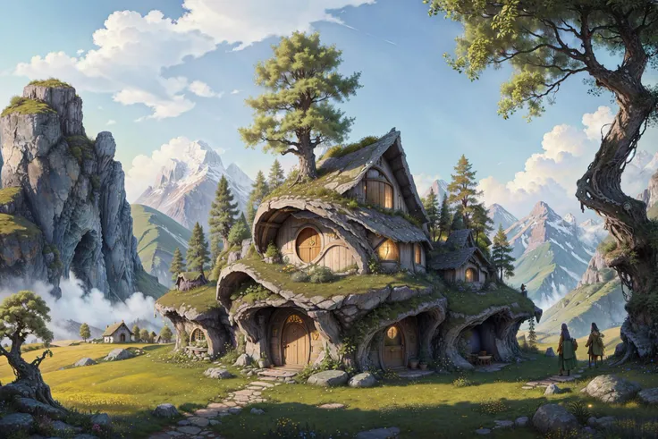 realistic image of an ancient hobbit home, hidden, cozy, wholesome meadow, safe, cheerful, magical, fantasy, built into a small hill, large bonsai trees, rendered as a matte painting
<lora:zahaHadid_v10:0.8> zahahadid