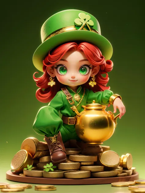 a close up of a statue of a girl with a pot of gold