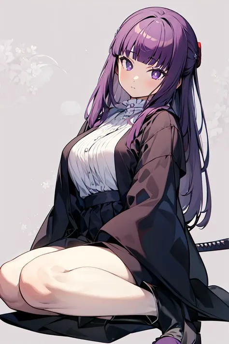 masterpiece,best quality,fullbody,1girl,solo,(samurai clothes,samurai background:1.2),purple hair,long hair,