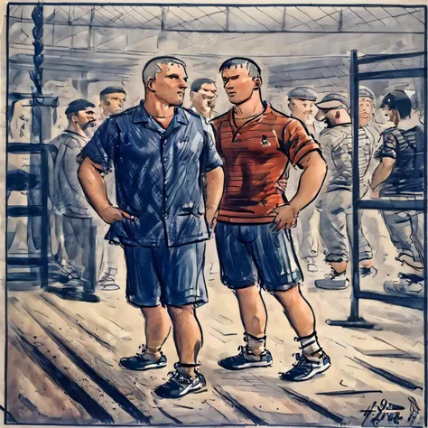 painting of two men standing in a boxing ring with a crowd of people