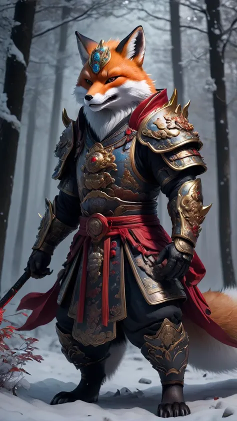 a close up of a person in a costume with a fox on his back