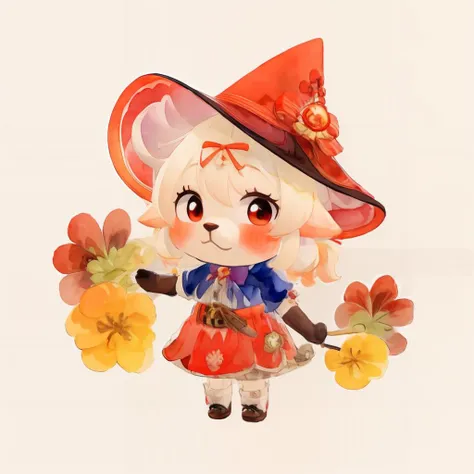 masterpiece, best quality,  <lora:klee-2-000010:1.2>,furry, chibi, <lora:0622_watercolor_loha_da16_dim64-000010:0.6>,witch hat, red hair bow,vision (genshin impact), sidelocks,belt, red theme, watercolor, <lora:boldline:-2> , <lora:aca:1>