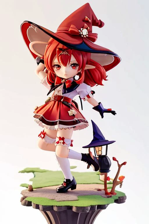 a close up of a figurine of a girl in a witch costume