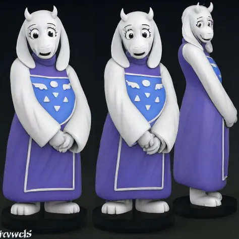 toriel, white fur, horns, purple dress, floppy ears, white sleeves, pixar, goat, 3d