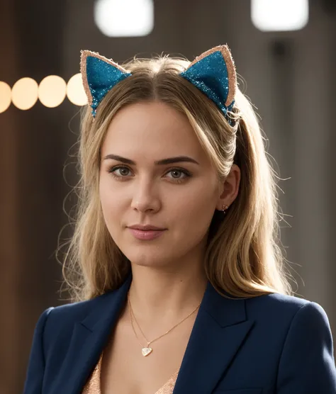 photo of Princess of Sweden is known for her charismatic personality, Rose gold and navy blue Blazer, Temple, sexy cat ears, hdr, 8k uhd