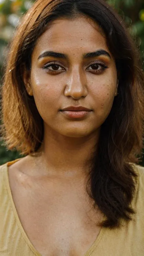 a close up of a woman with a banana in her hand