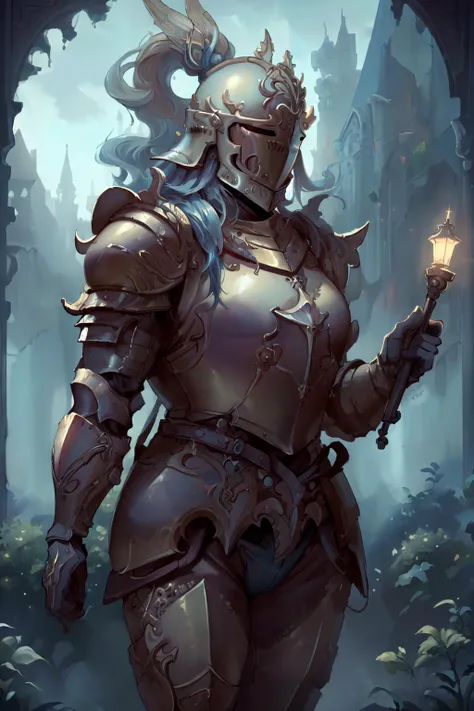 (masterpiece, best quality, high quality, highres:1.4), detailed, extremely detailed, ambient soft lighting, 4K, 1girl, (mature female, milf:1.2), (helmet, armor:1.2) dark fantasy, outdoor, gothichorrorai, fairytaleai <lora:milfWeightEdit_v1:0.5> <lora:juj...