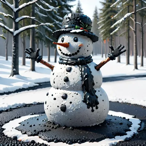 a snowman made of ais-tarmac <lora:Fresh_Tarmac_SXDL:1>