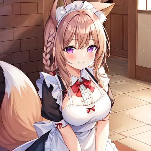 anime character with a cat tail and a maid outfit