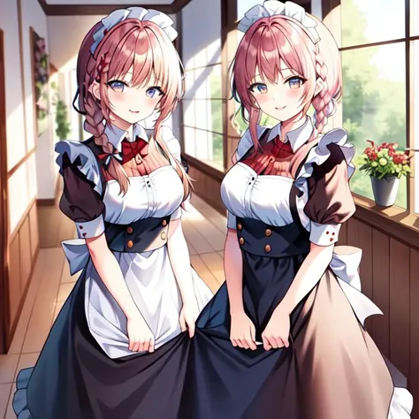 two anime girls in maid outfits are posing for a picture