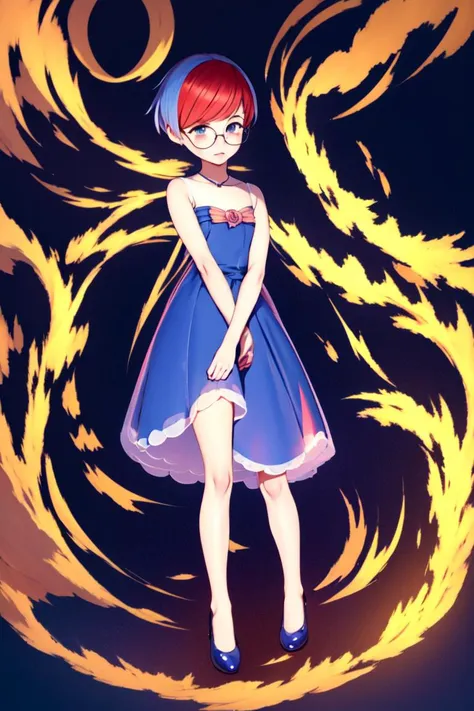 a cartoon girl in a blue dress with a red hair and a red hair