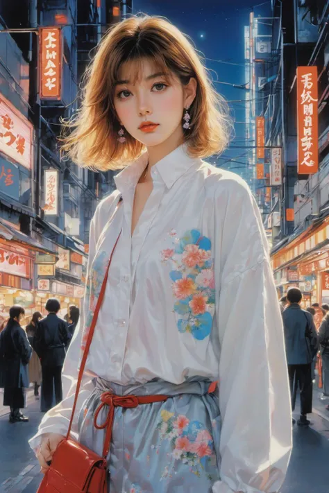 1girl , kawaii,
shirt, coat 1980s japan night city
(art by  Noriyoshi Ohrai	)
xxmix girl