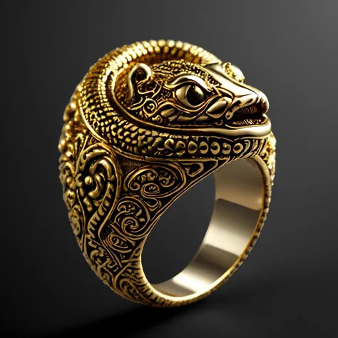 a gold ring with a snake head on it