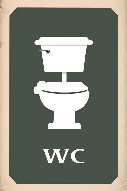 Object, hand drawn, sign depicting a toilet, flower details, ("WC" text logo:1.2), "WC" are large and prominent,