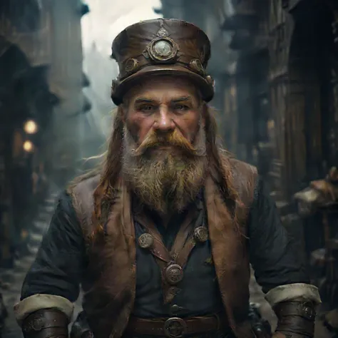 masterpiece, best quality, high resolution, cinematic still of steampunk dwarf