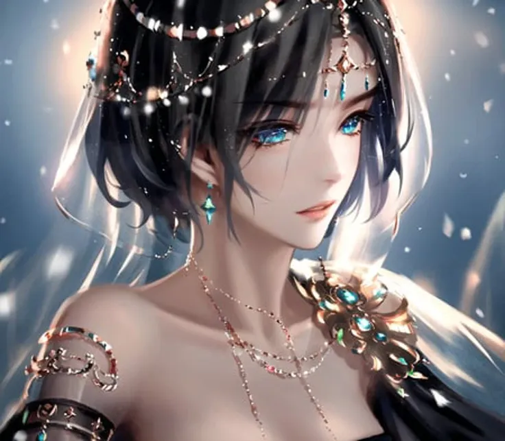 solo, 8k,(sexy:1.2), beautiful princess,dress,upper body portrait of a girlshort hair,a delicate and ornate veil,particle effect...