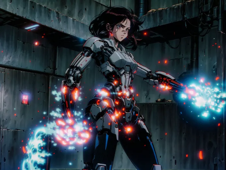 a woman in a futuristic suit holding a glowing sword